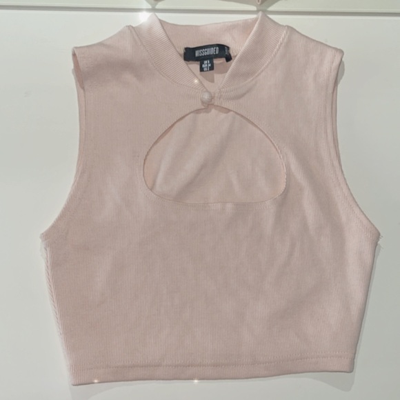 MISSGUIDED Pink Ribbed Opened Front Crop Top - Picture 1 of 3